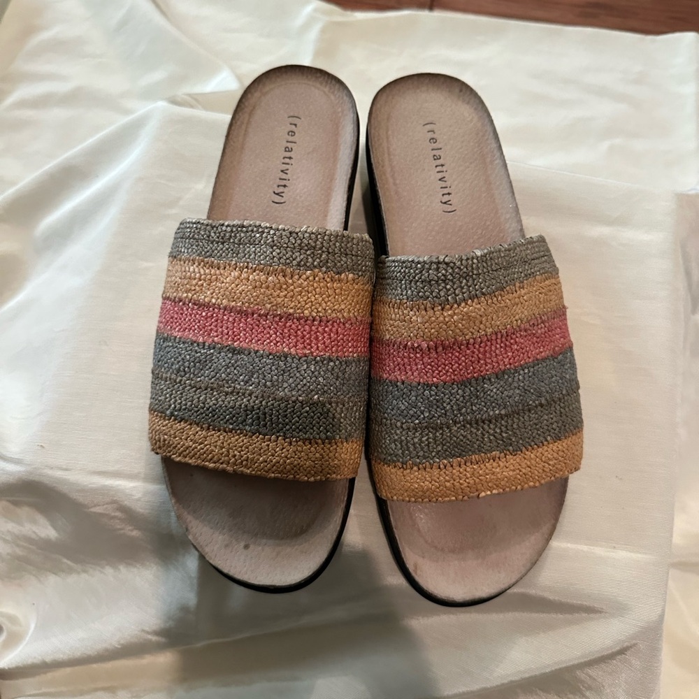 Relativity Gray and Pink Mules with Woven Texture